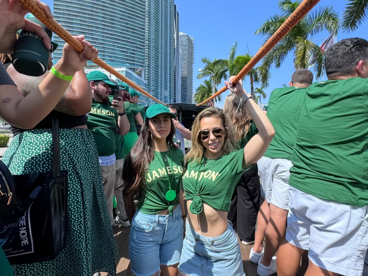 Open-air party bus decorated for St. Patrick’s Parade in Fort Lauderdale