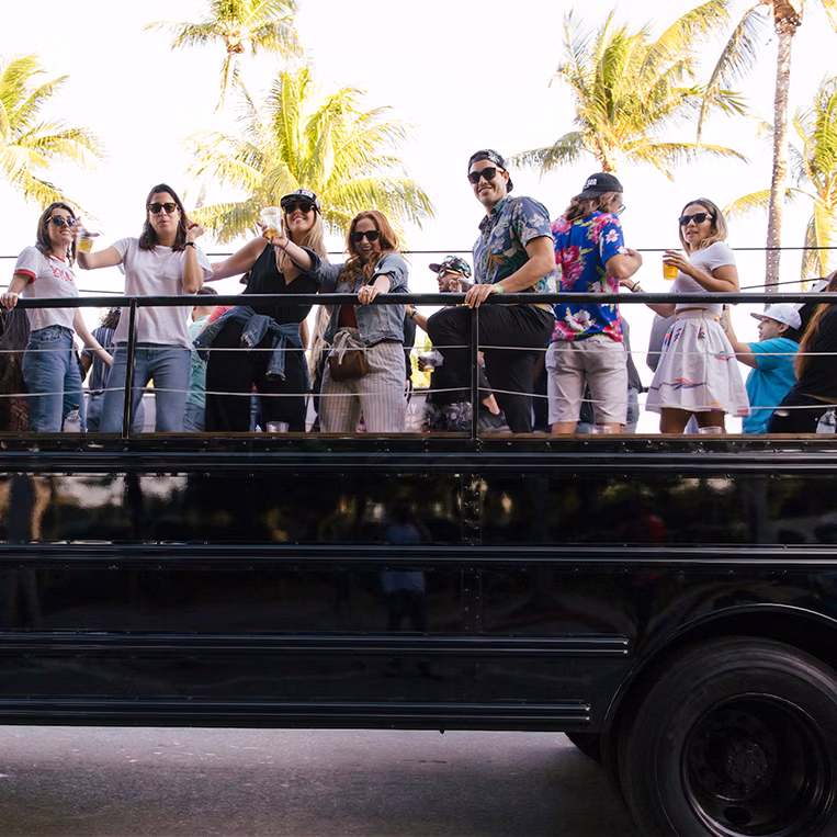 Holiday party celebration on Miami party bus
